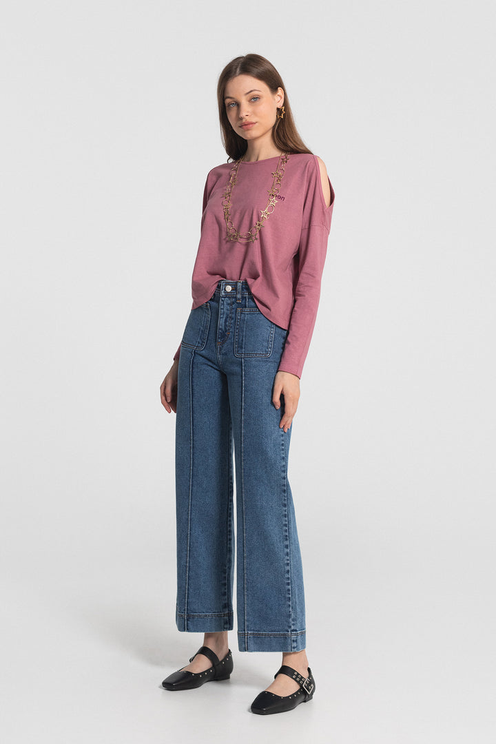 BASIC CULOTTE JEANS WITH DENIM SEAMS