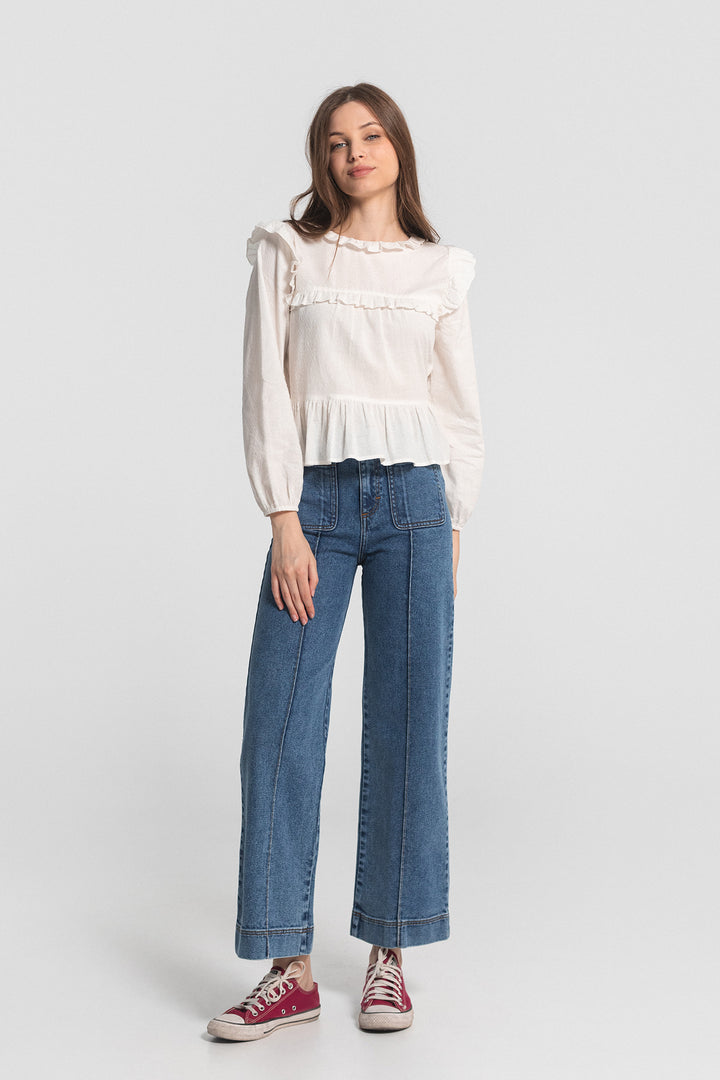 BASIC CULOTTE JEANS WITH DENIM SEAMS