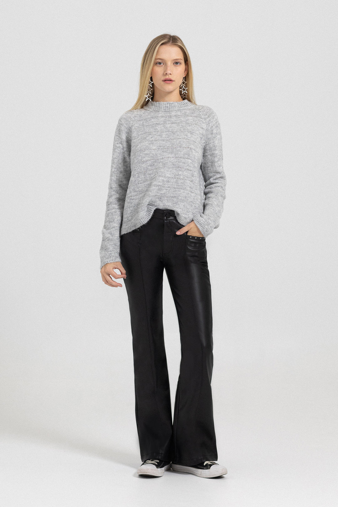 LEATHER-EFFECT STUDS TROUSERS