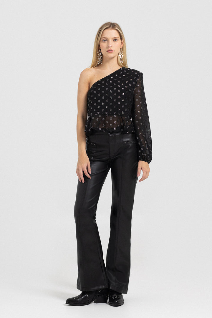 LEATHER-EFFECT STUDS TROUSERS