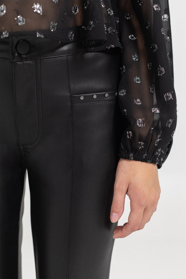 LEATHER-EFFECT STUDS TROUSERS