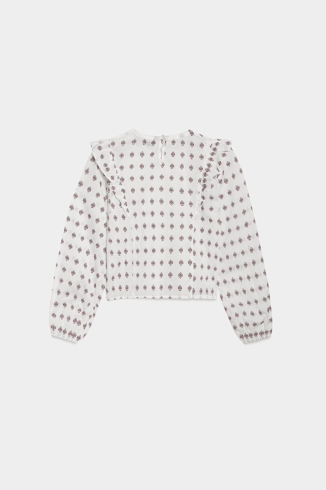 Blusa bordada com folhos