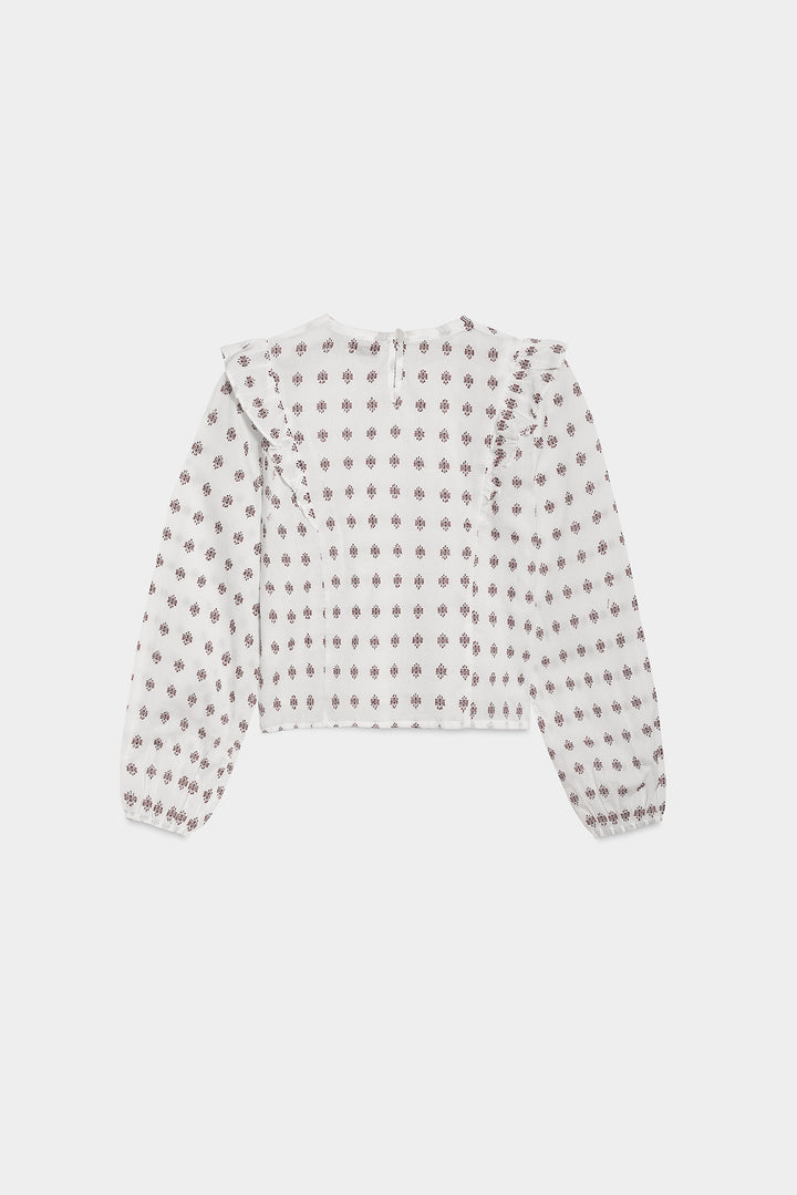 Blusa bordada com folhos