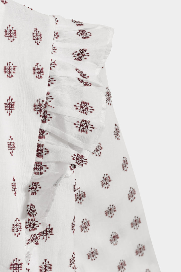 Blusa bordada com folhos