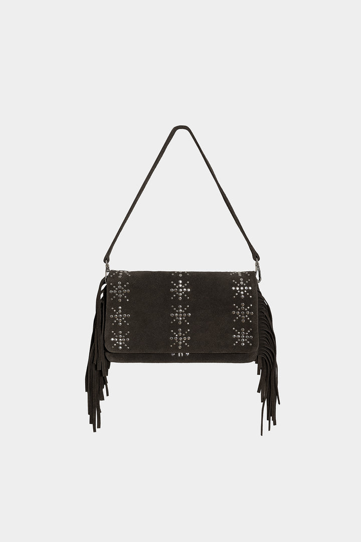 STUDDED FRINGE SHOULDER BAG