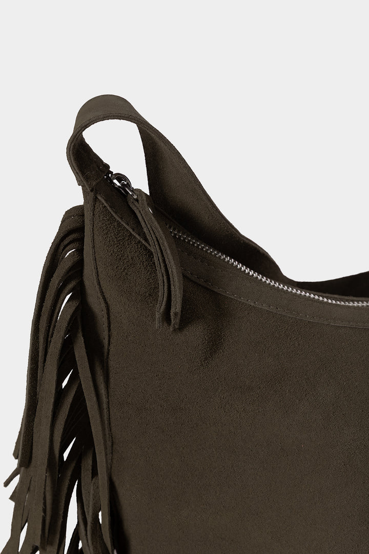 SUEDE FRINGED SHOULDER BAG