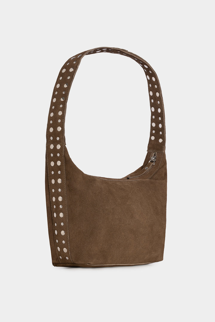 BOLSA DE OMBRO COM TACINHAS DE CAMURÇA