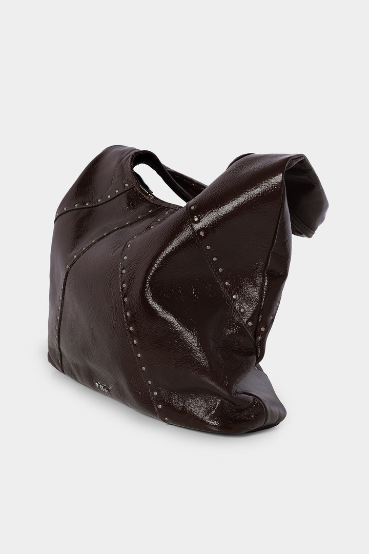 STUDDED LEATHER SHOPPER BAG