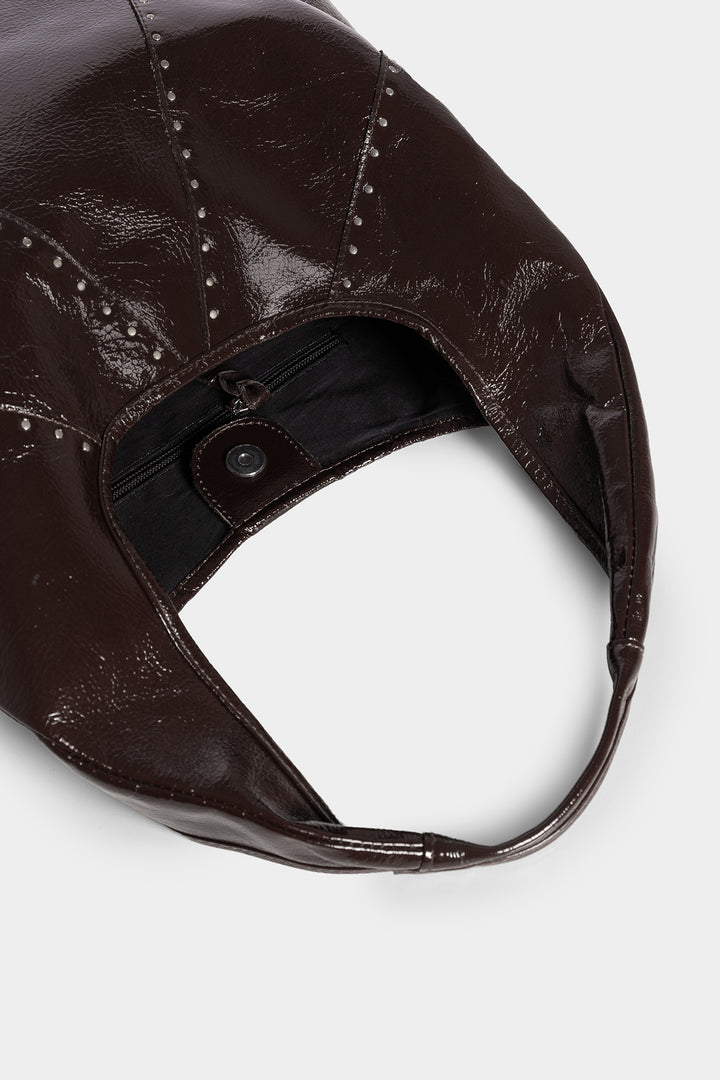 STUDDED LEATHER SHOPPER BAG