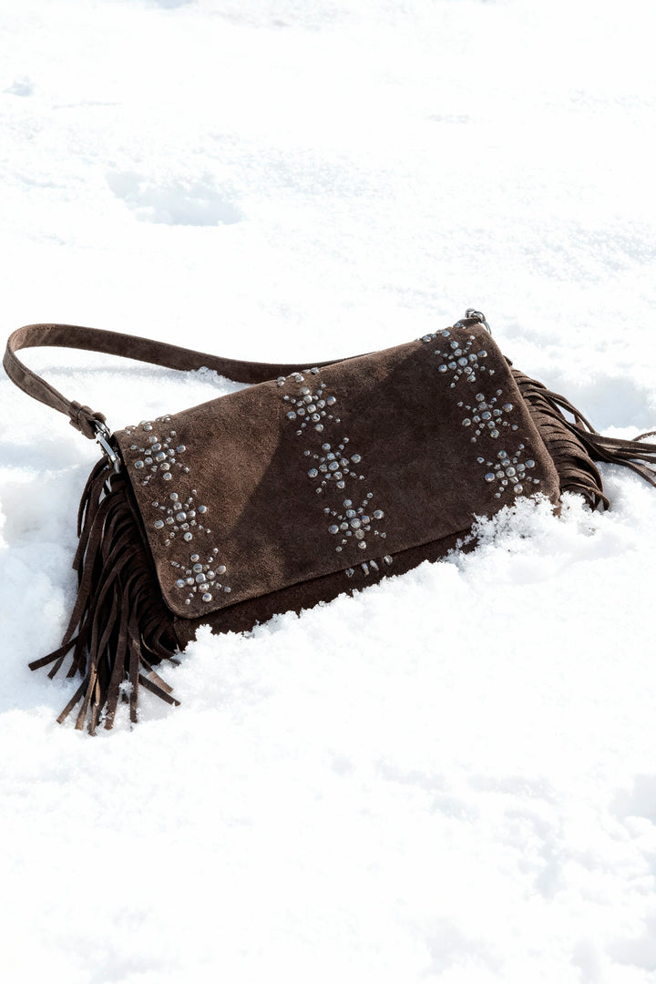 STUDDED FRINGE SHOULDER BAG