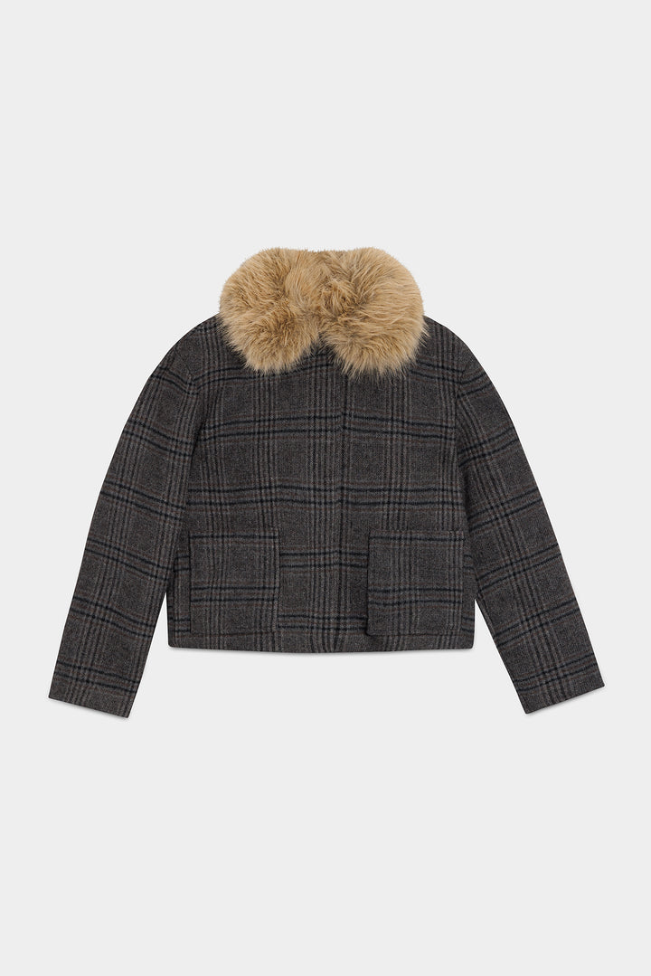 CHAQUETA CUADROS CUELLO PELO