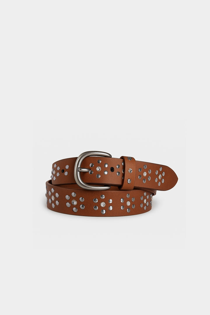 LEATHER BELT WITH FLOWER STUDS