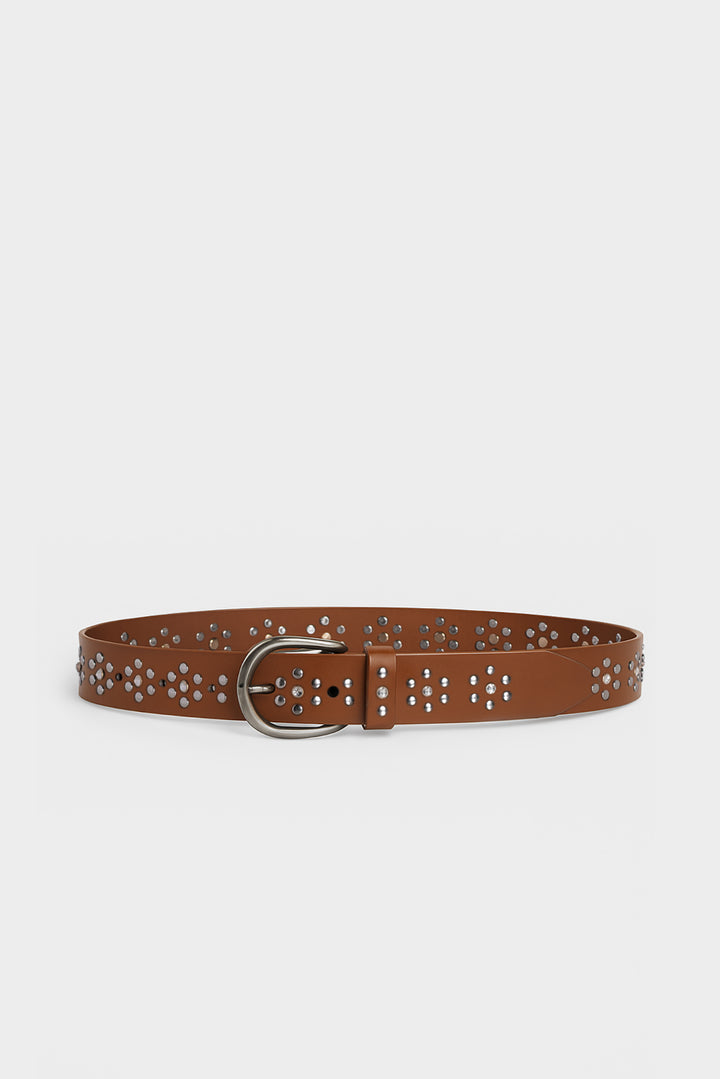 LEATHER BELT WITH FLOWER STUDS