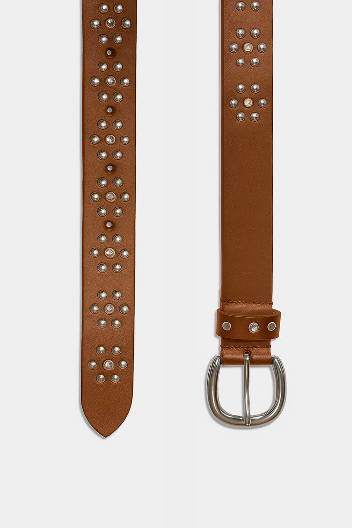 LEATHER BELT WITH FLOWER STUDS