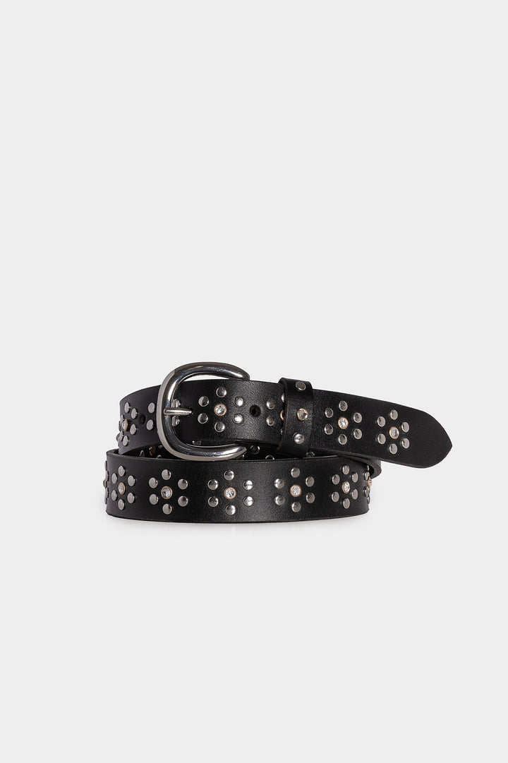 LEATHER BELT WITH FLOWER STUDS