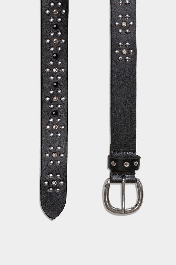 LEATHER BELT WITH FLOWER STUDS