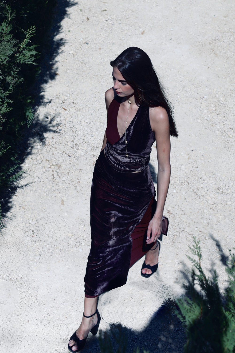 Contrast Velvet MIDI Skirt