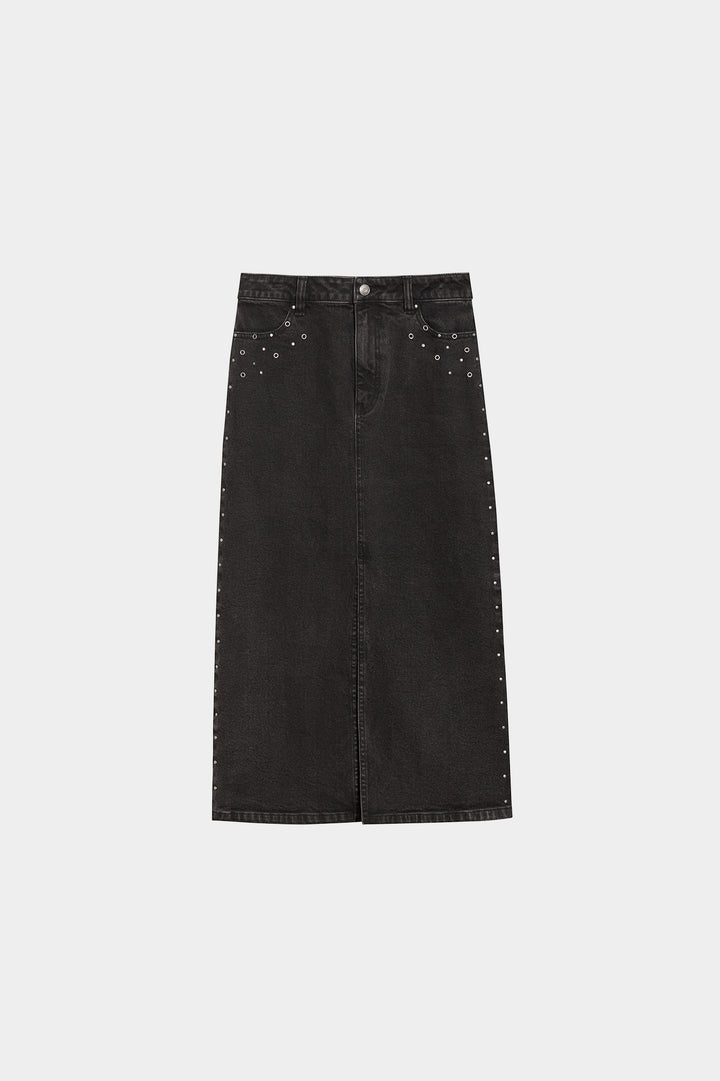 FALDA MIDI TACHUELAS DENIM