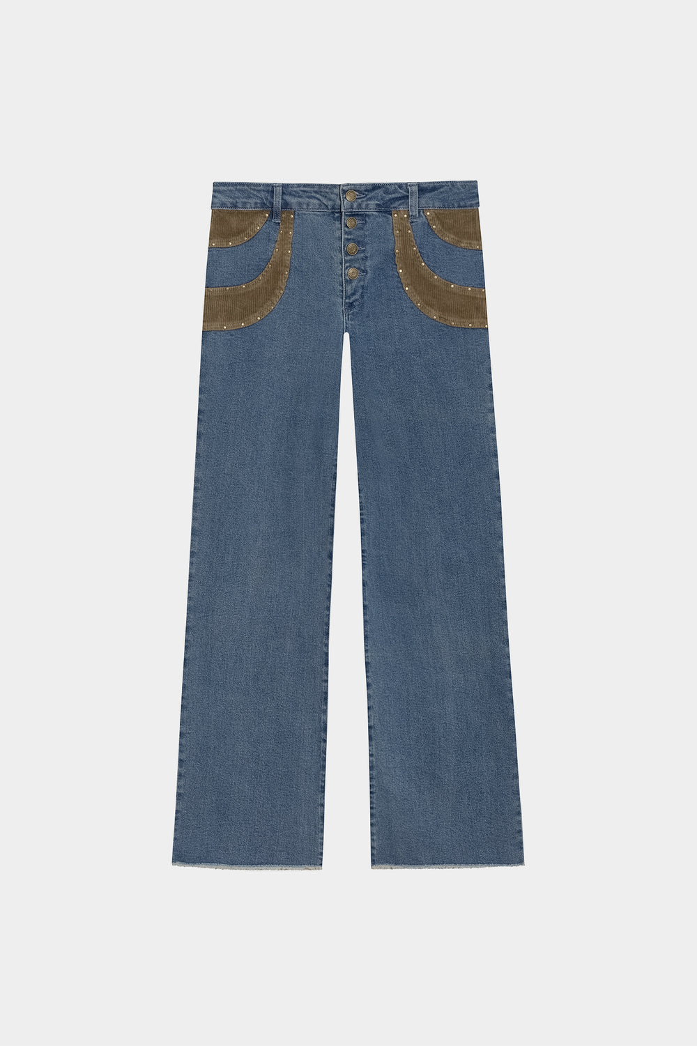 Contrast Corduroy Studded Jeans