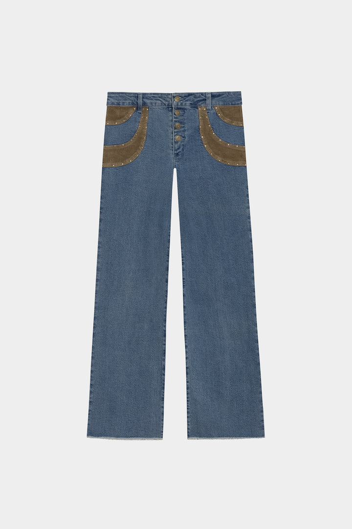 Contrast Corduroy Studded Jeans