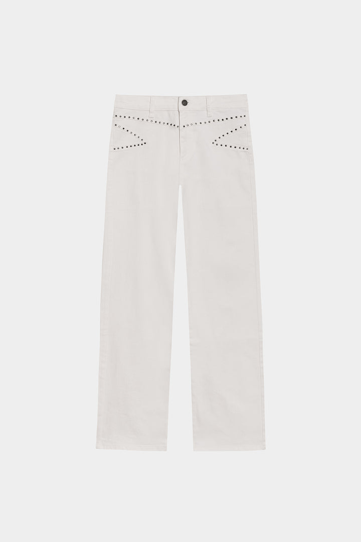 STRAIGHT LEG JEANS WITH STUDS AND YOKE