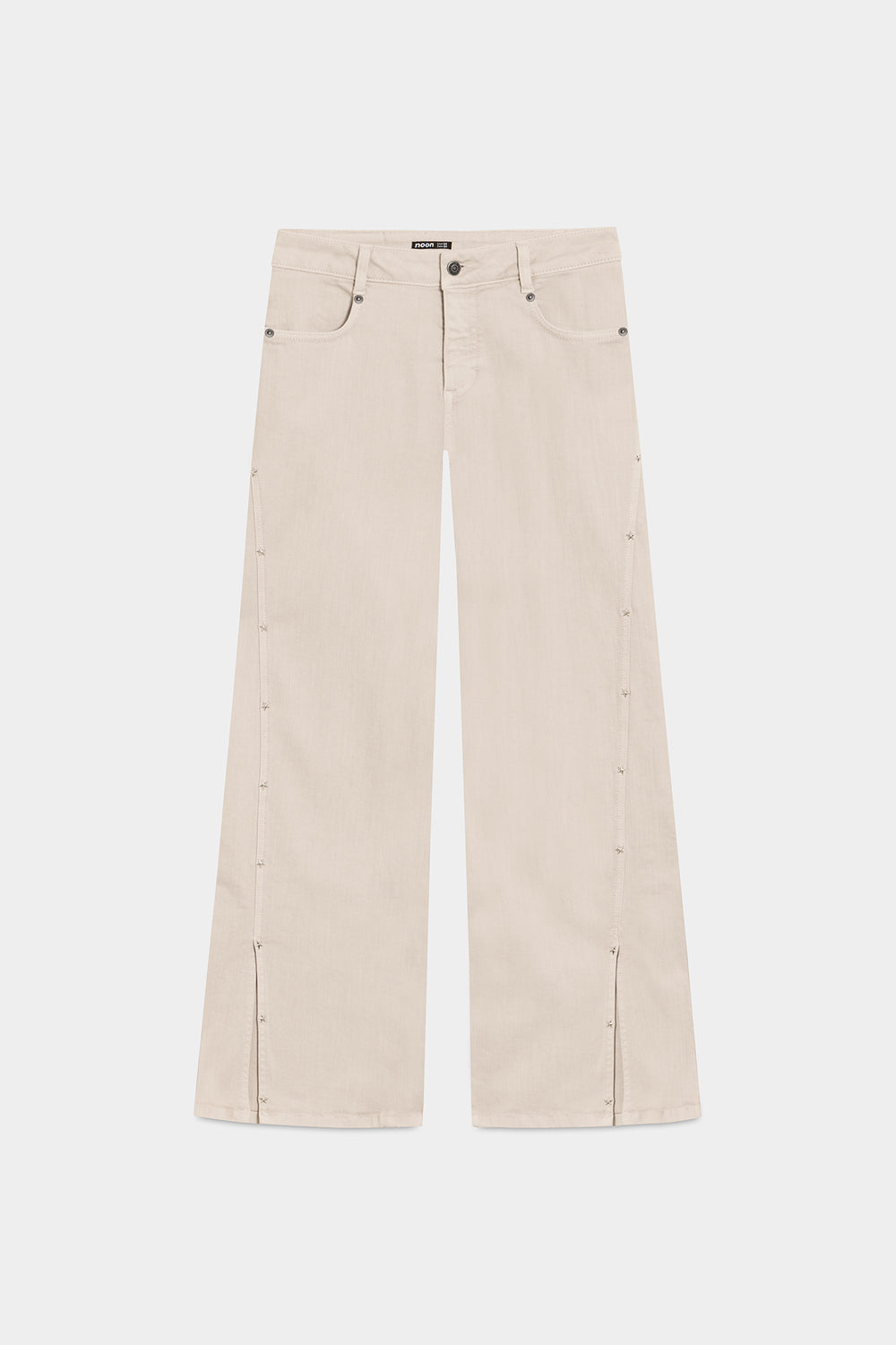 JEANS WIDELEG COSTURAS TACHAS