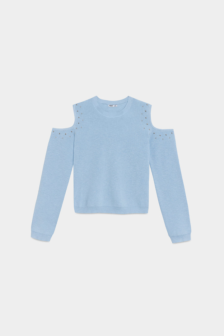 STUDDED CUT-OUT JERSEY TOP