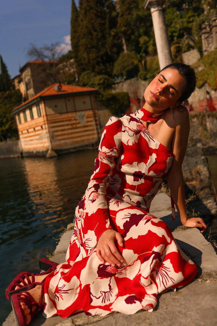 ARIEL ASYMMETRIC MIDI DRESS