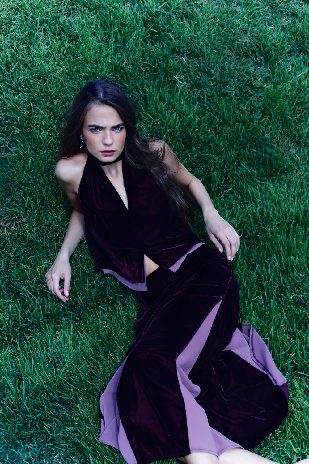 Contrast Velvet Halter Top