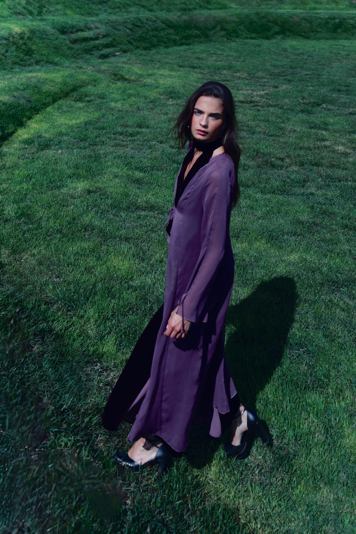 Long chiffon kimono with bows