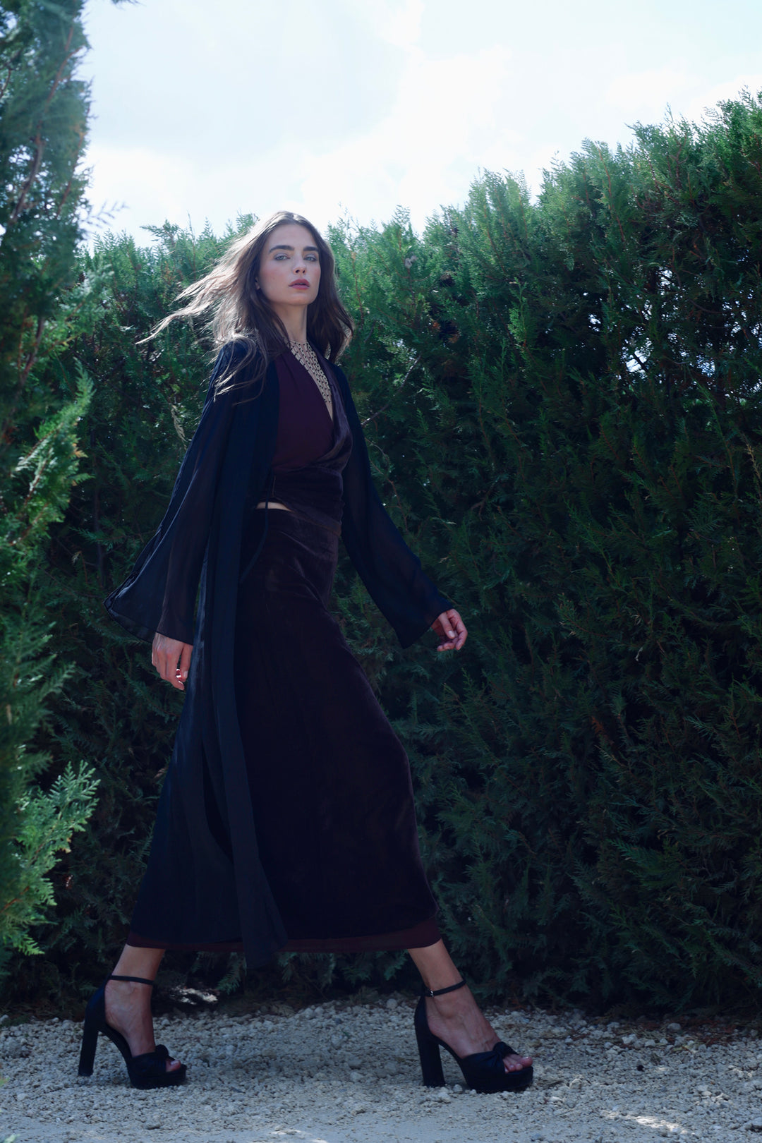 FALDA MIDI TERCIOPELO CONTRASTE