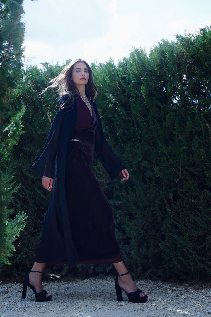 FALDA MIDI TERCIOPELO CONTRASTE