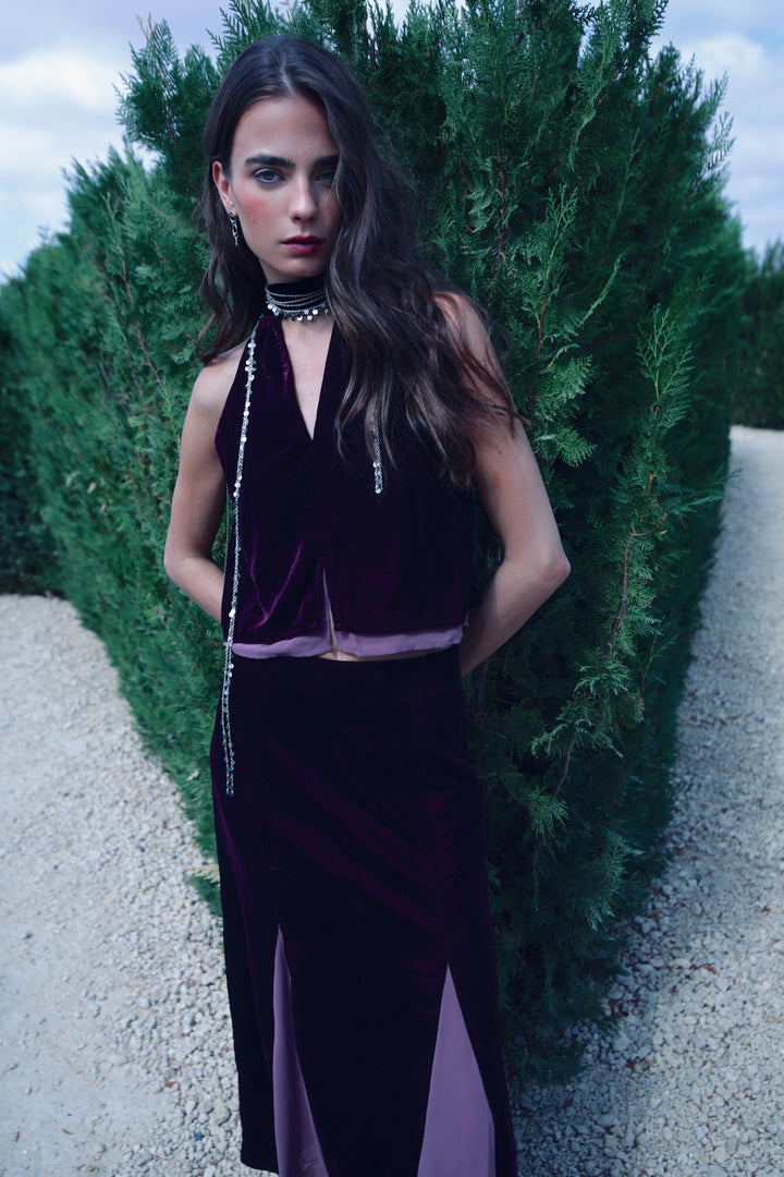 FALDA MIDI GODETS TERCIOPELO CONTRASTE