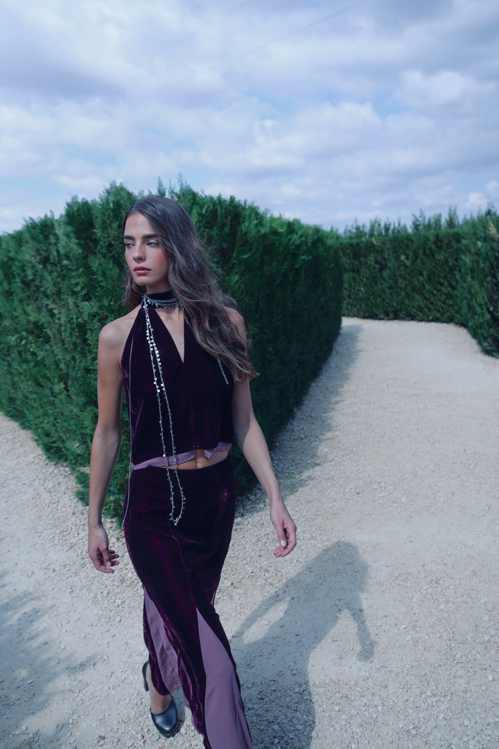 FALDA MIDI GODETS TERCIOPELO CONTRASTE