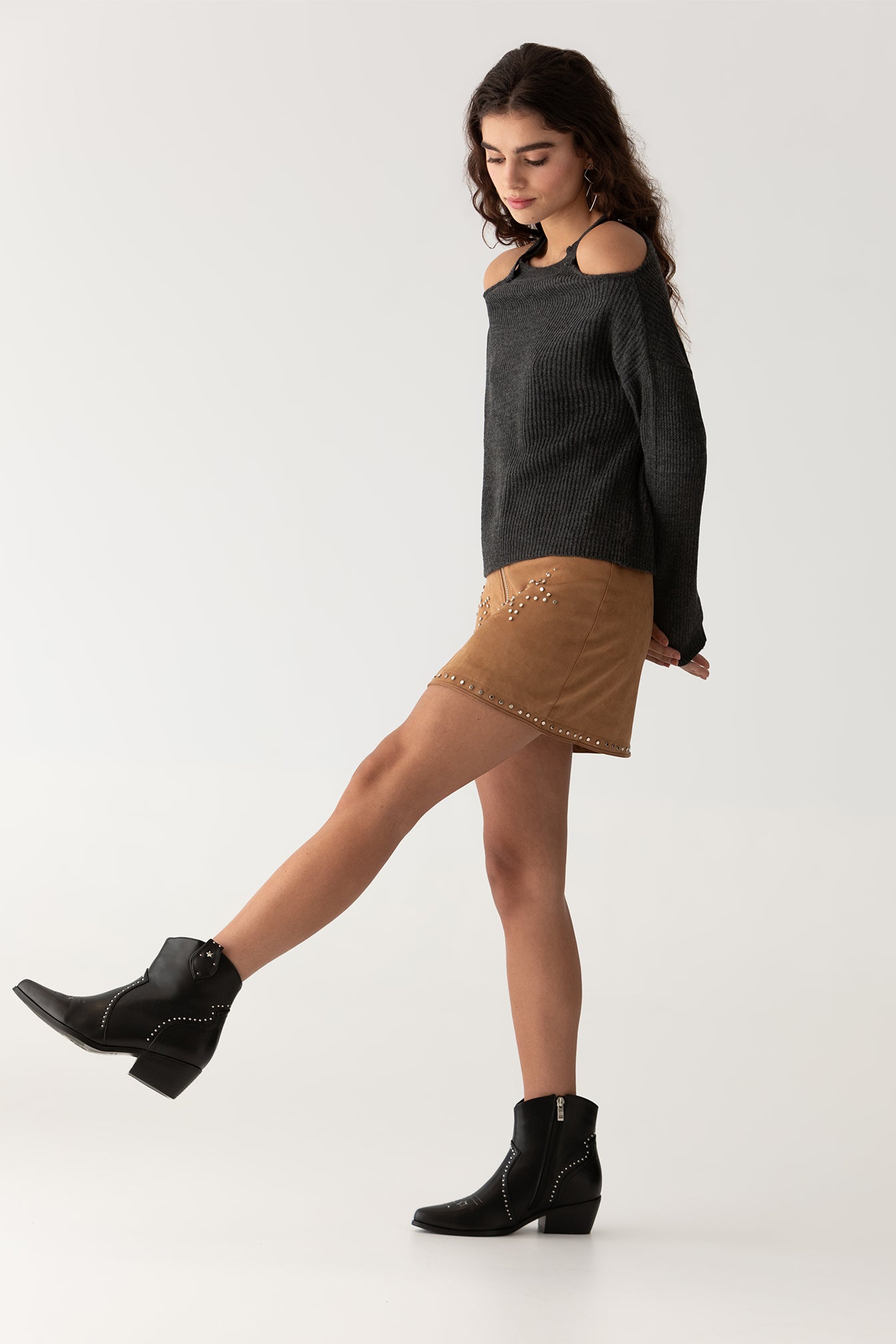 Studded suede mini skirt sales