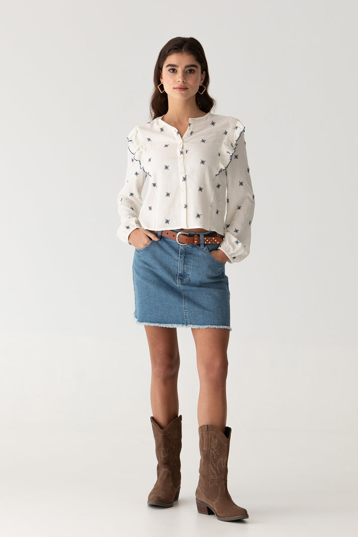 FALDA MINI MARIPOSAS DENIM