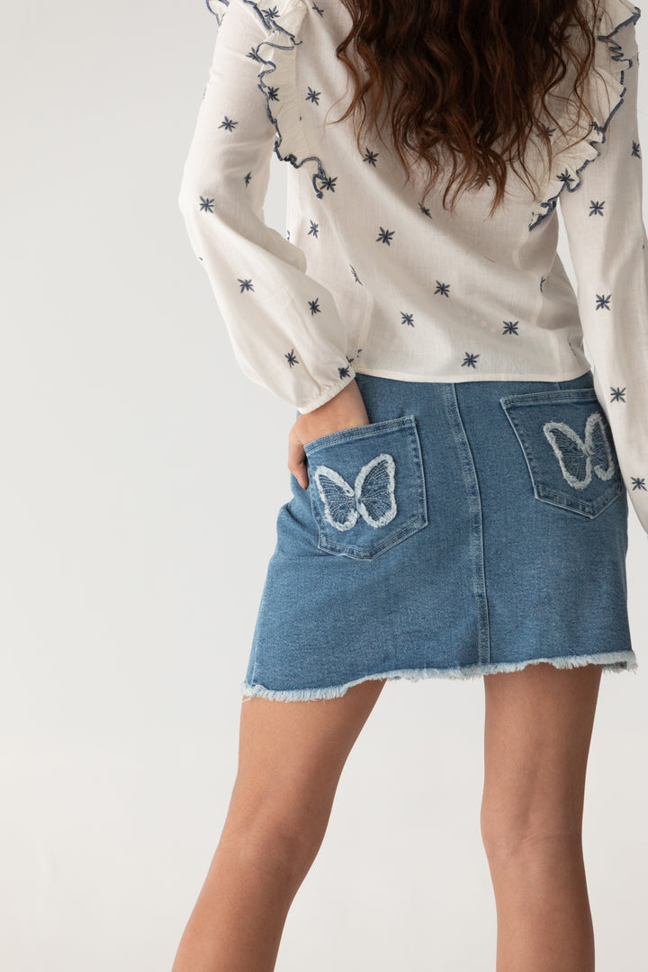 FALDA MINI MARIPOSAS DENIM