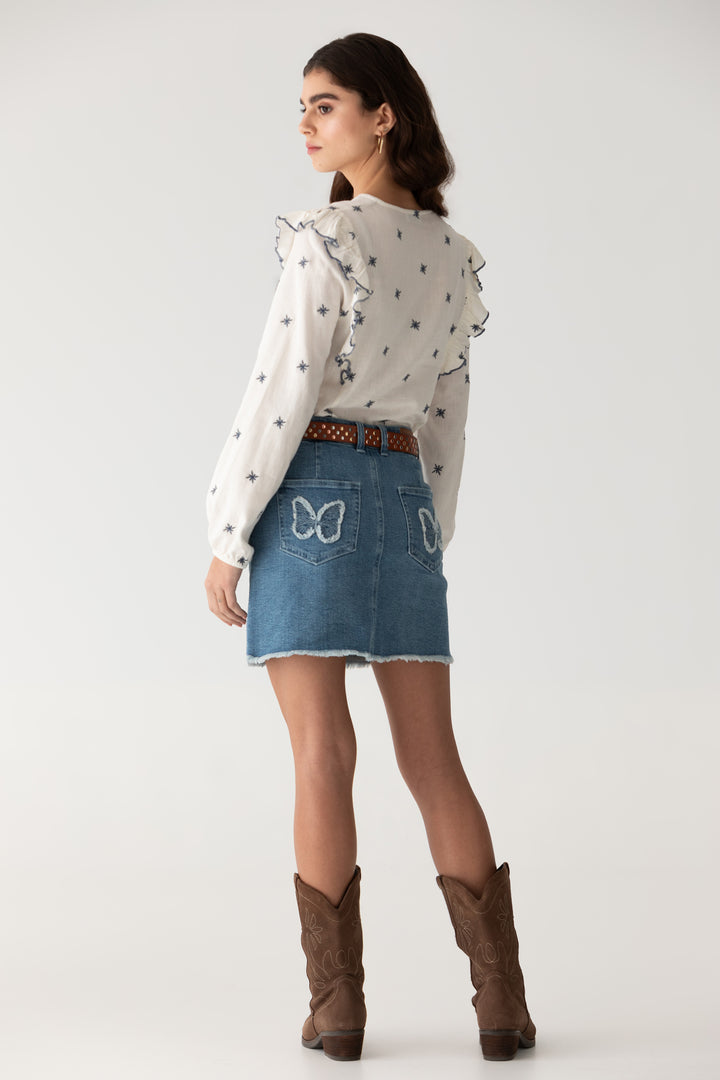 FALDA MINI MARIPOSAS DENIM