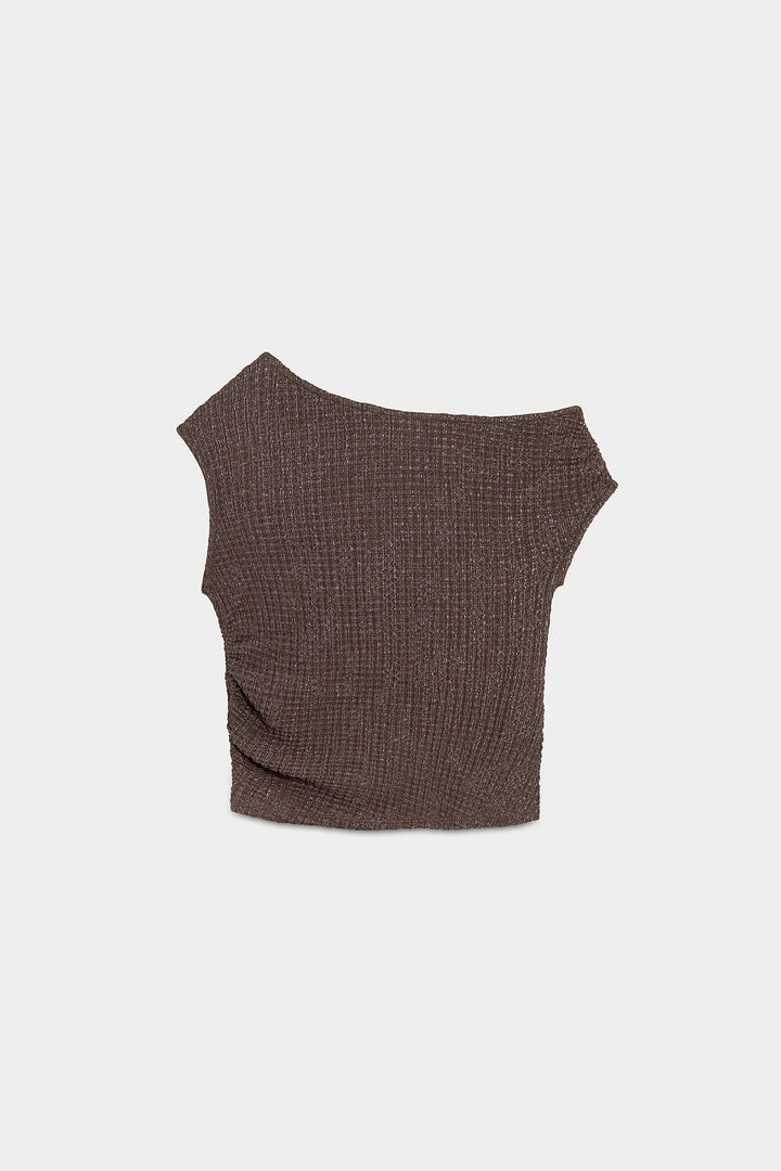 TOP ASIMETRICO TEXTURA LUREX