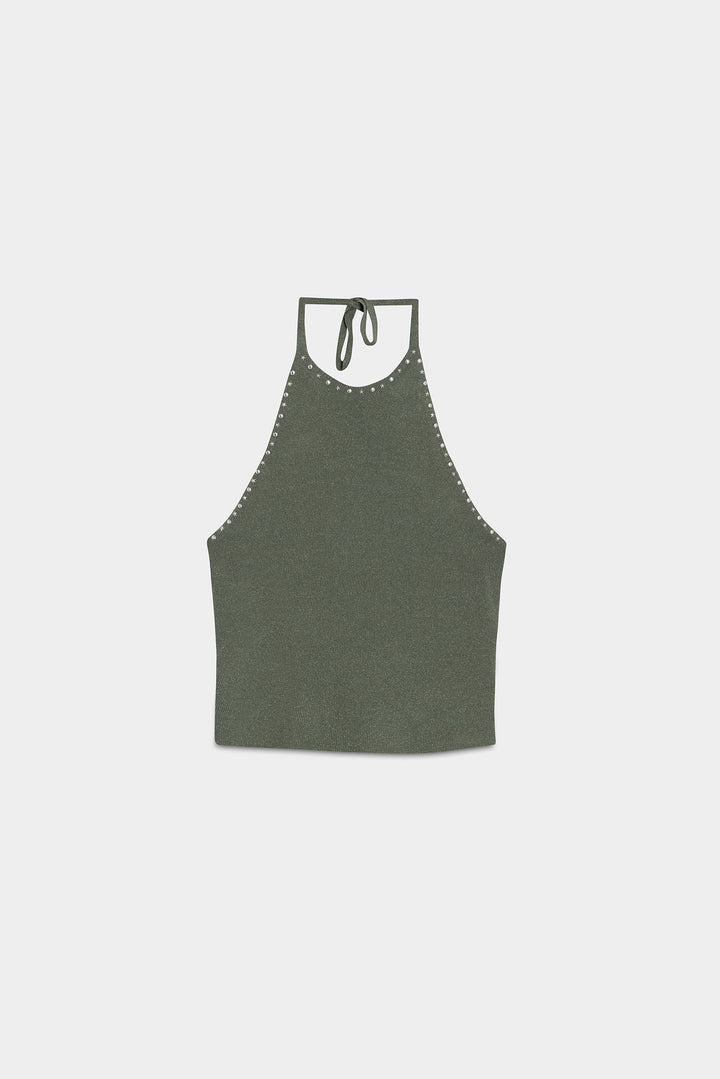 LUREX HALTER TOP WITH STUDS