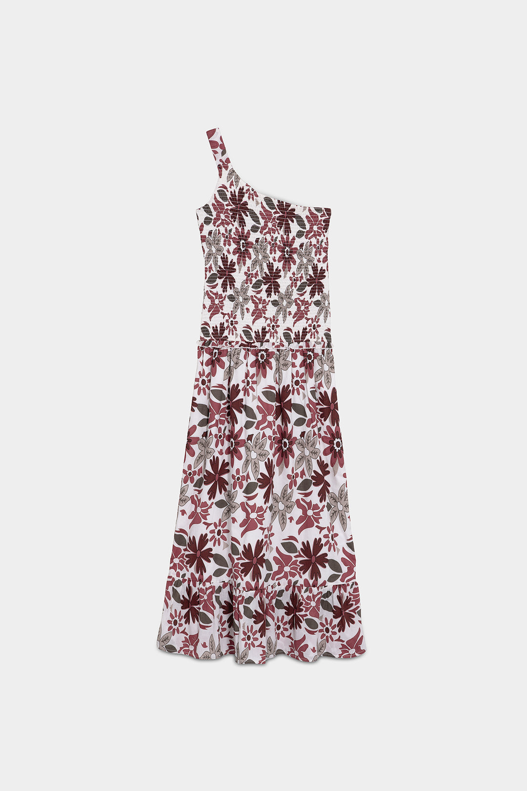 ASYMMETRIC PRINTED MIDI DRESS