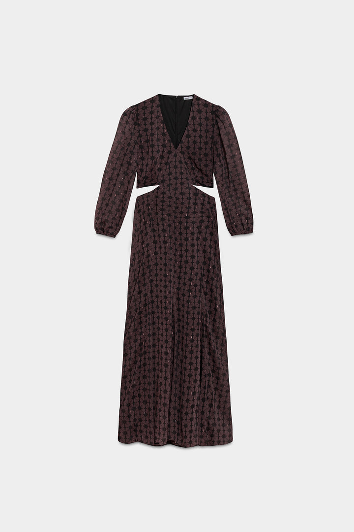 VESTIDO MIDI COM DECOTE EM V E RECORTE